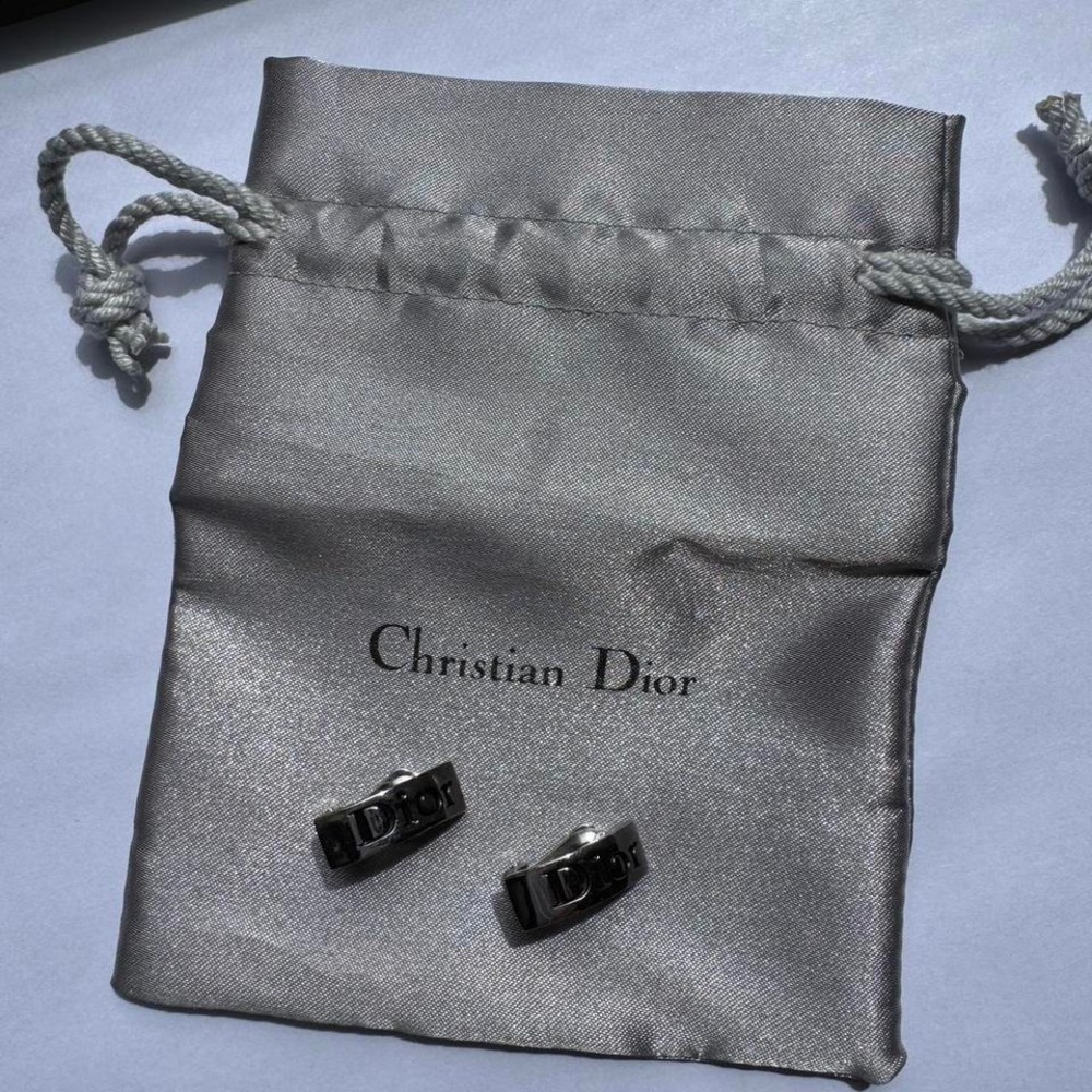 Vintage Christian Dior Silver Clip on Earrings Authentic Dior Pendant Spellout - Picture 5 of 5